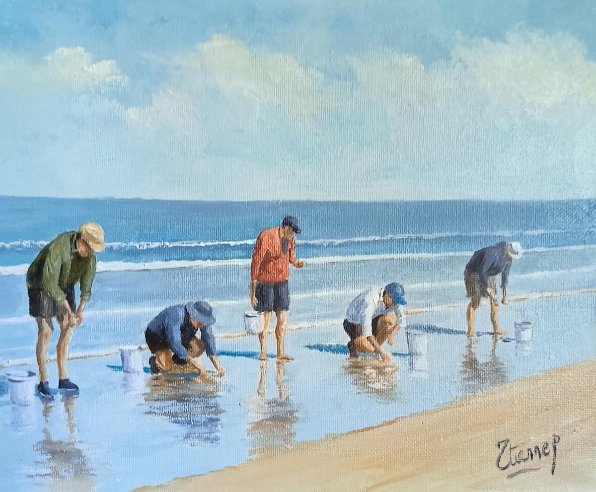 pêcheurs à pieds, mer, plage