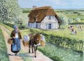 campagne, fermière, âne, traite, pommiers
